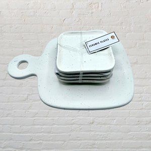 BULLSEYE'S MINI CERAMIC PLATES AND CERAMIC CHEESE BOARD